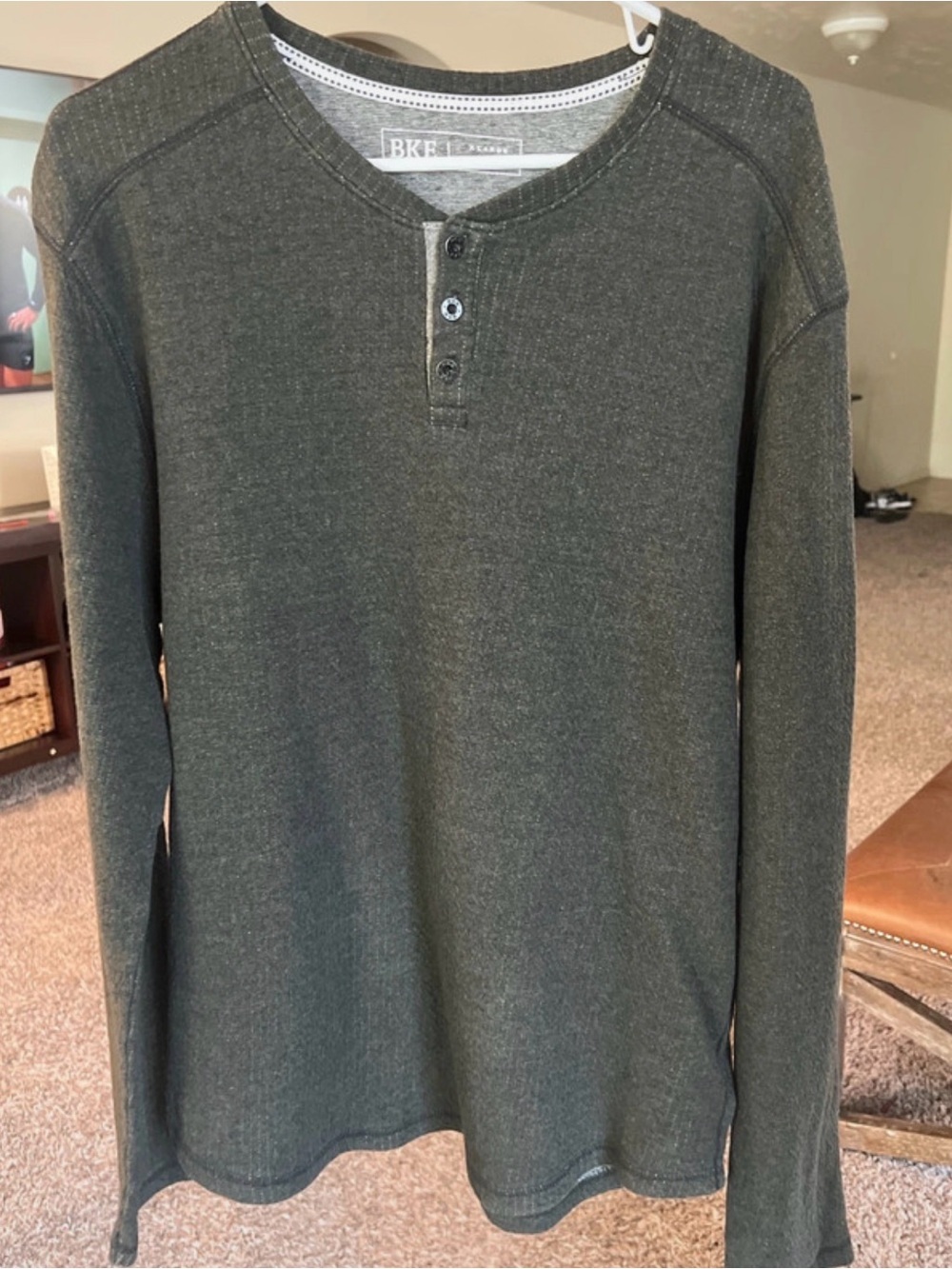 BKE Men's Olive Green Long Sleeve Henley Shirt